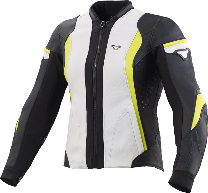 GIACCA MOTO PELLE MACNA CYENNA LADY COLORE NERO - BIANCO - GIALLO TAGLIA 44 - 46