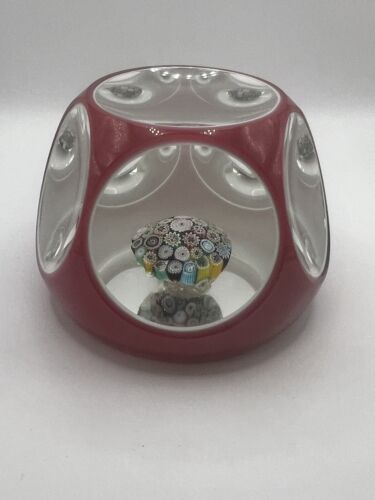 MURONO MUSHROOM MILLEFIORI DOUBLE OVERLAY FACETED PAPERWEIGHT - 1920 - Picture 1 of 5
