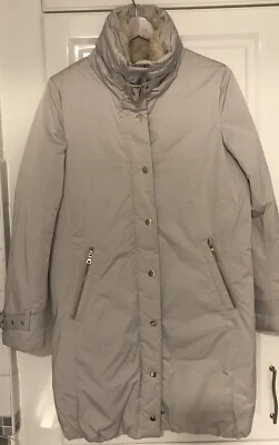 Manteau doudoune mi longue grège beige clair plume duvet zip or ZARA T S - Photo 1/4