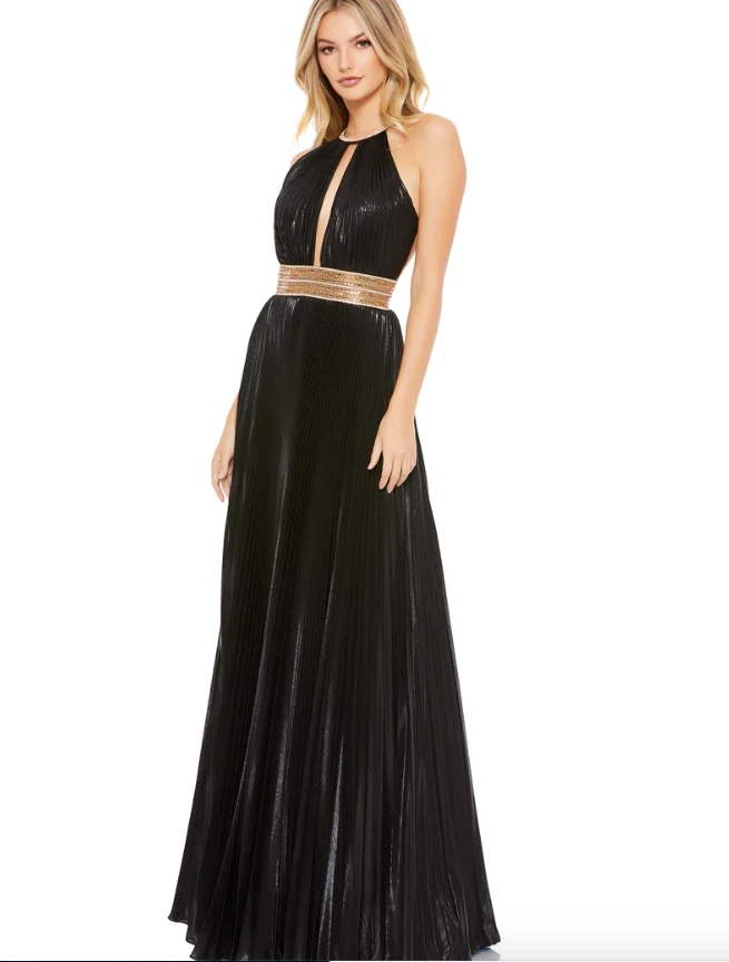 Mac Duggal Pleated Halter Neck Gown