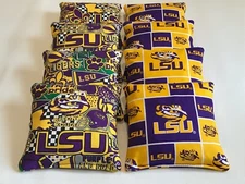 LOUISIANA STATE U BEAN BAG TOSS GAME CORNHOLE BAGS LSU TIGERS 8 BAGS TOP QUALITY
