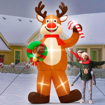 10FT Christmas Inflatables Reindeer, Giant Inflatable Reindeer Holding Candy Can