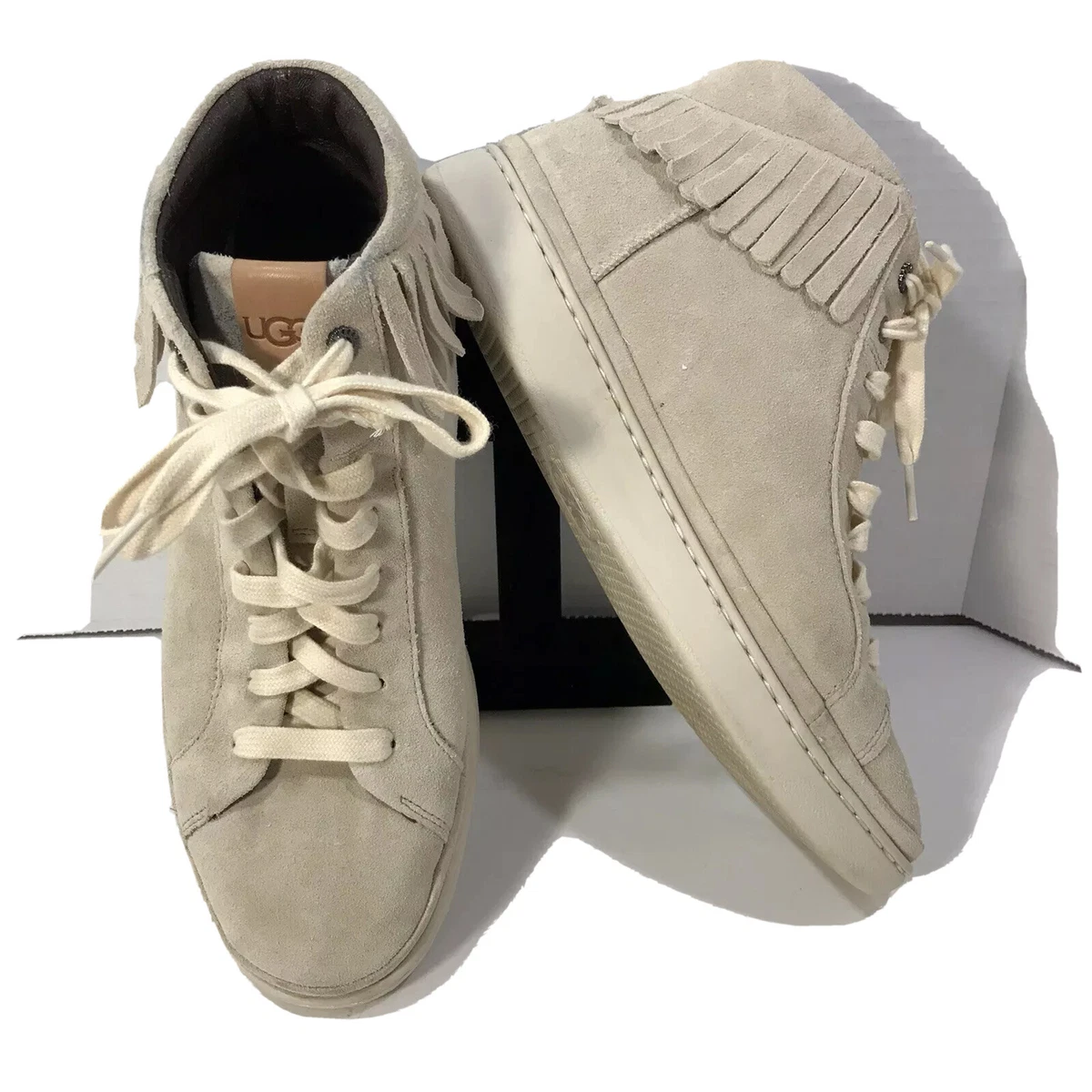 Uggs Mens 8.5 Women 10 Cali Fringe High Top Trainers Tan Suede