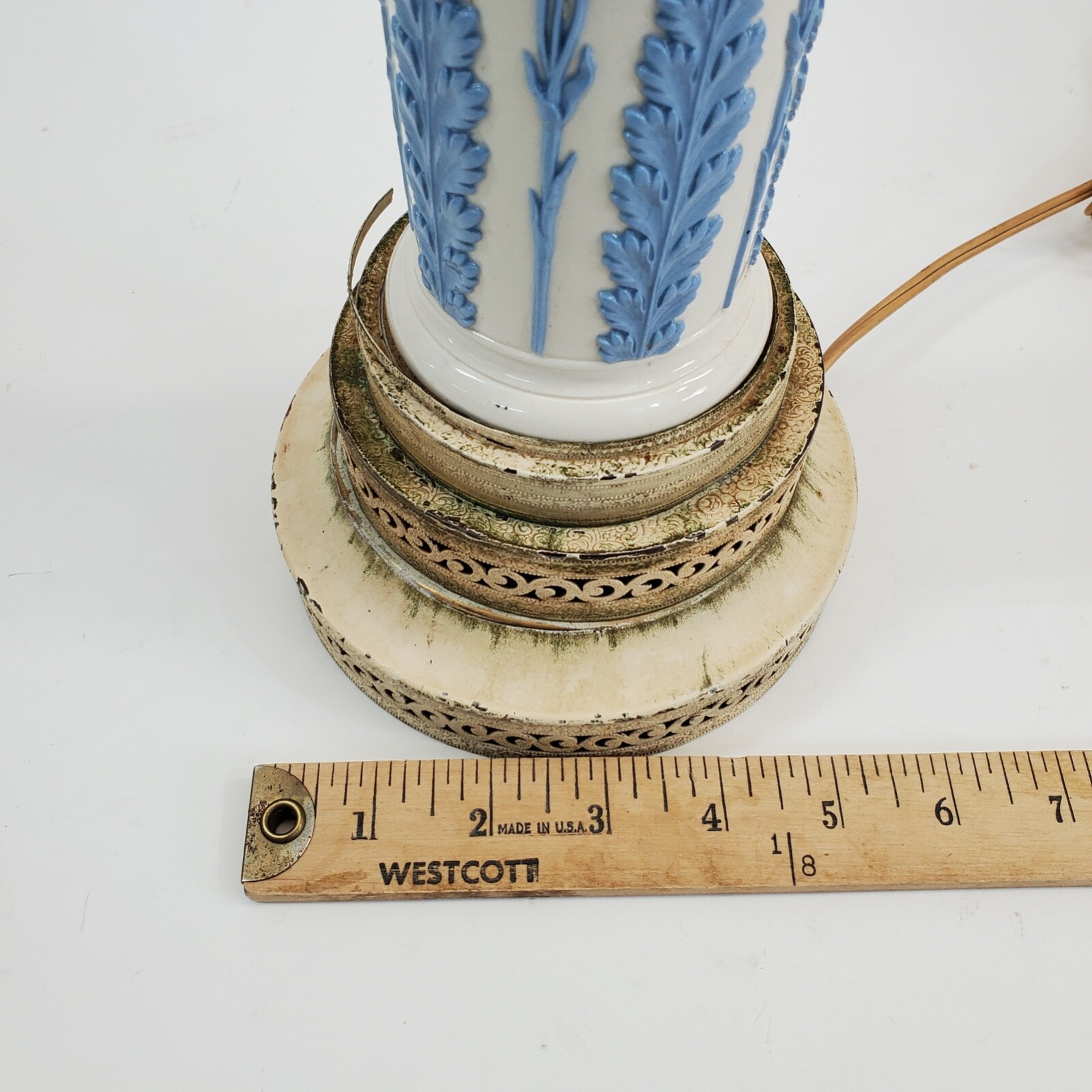 Antique Wedgwood Queensware Lamp w/Embossed Pale Blue Detail No Harp