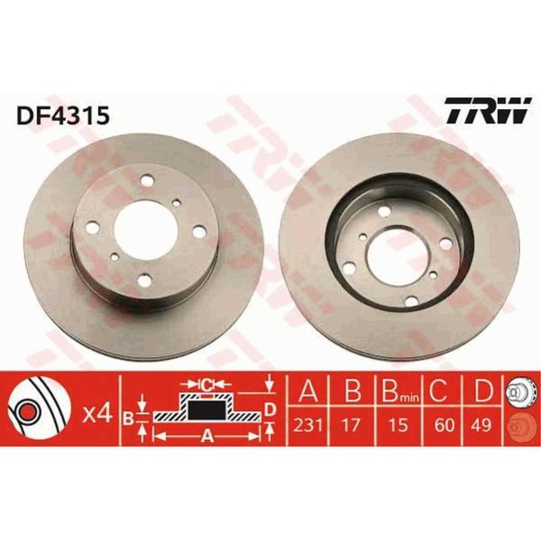 Trw 2X Bremsscheibe Vorne 231 BelüFtet FüR Suzuki Alto HA24 Wagon R+ Em-image