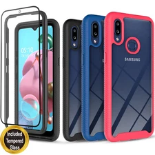 For Samsung Galaxy A21 Phone Case Cover Shockproof + Tempered Glass Protector
