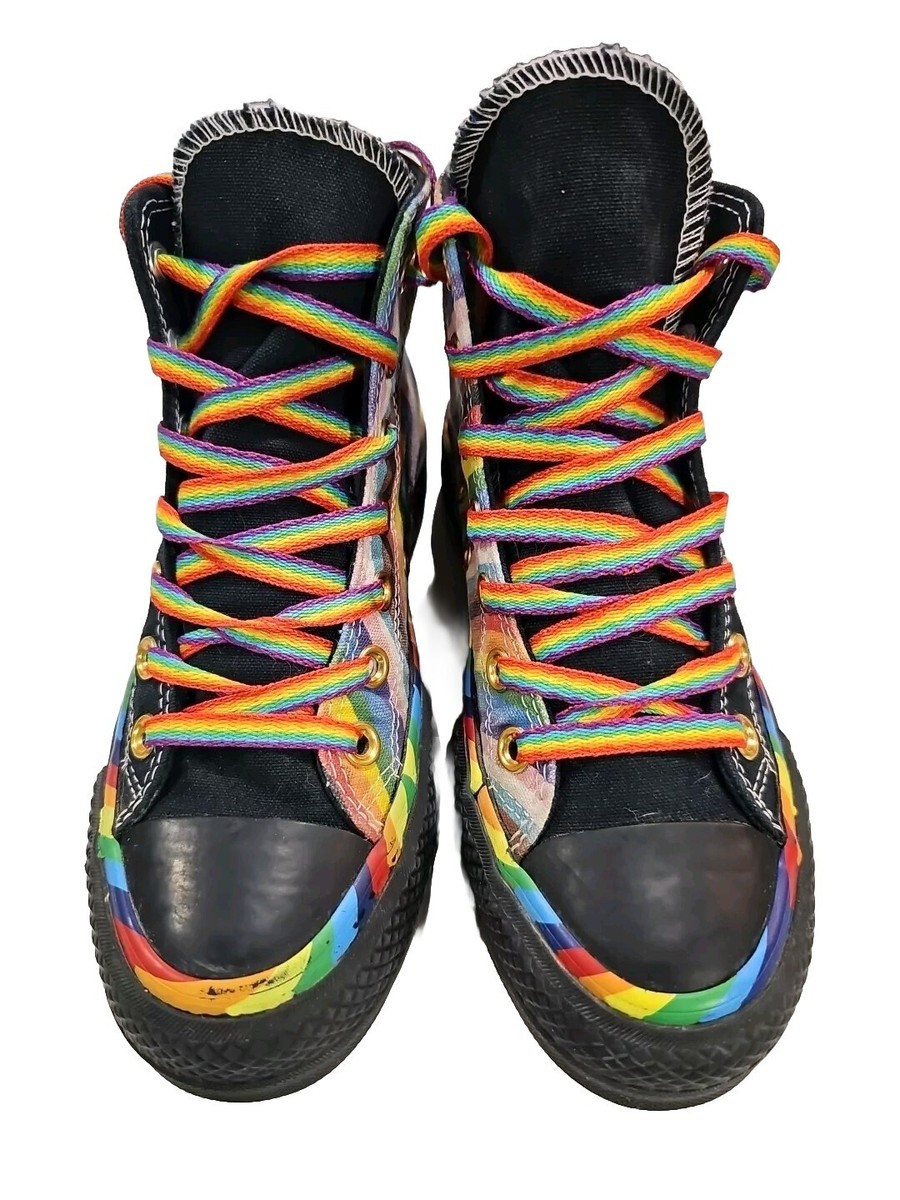 ♪⭐︎rainbow⭐︎♪ LGBTQ PRIDE rainbow 🌈 CONVERSE ALL STAR black Hi Top Shoe