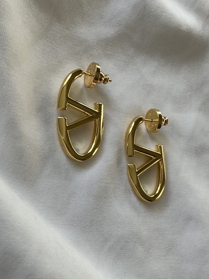 Valentino Garavani Gold Colour Vlogo Moon Hoop Earrings Costume