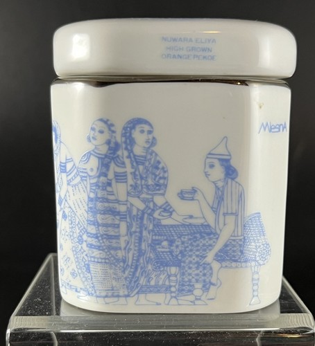 MLesna Decorated Porcelain Tea Caddy Sri Lanka Blue/White Porcelain - Picture 3 of 7