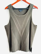 FORTUNE + IVY size XXL Dark Olive Green Knit Sleeveless Top with Chevron Ribbing