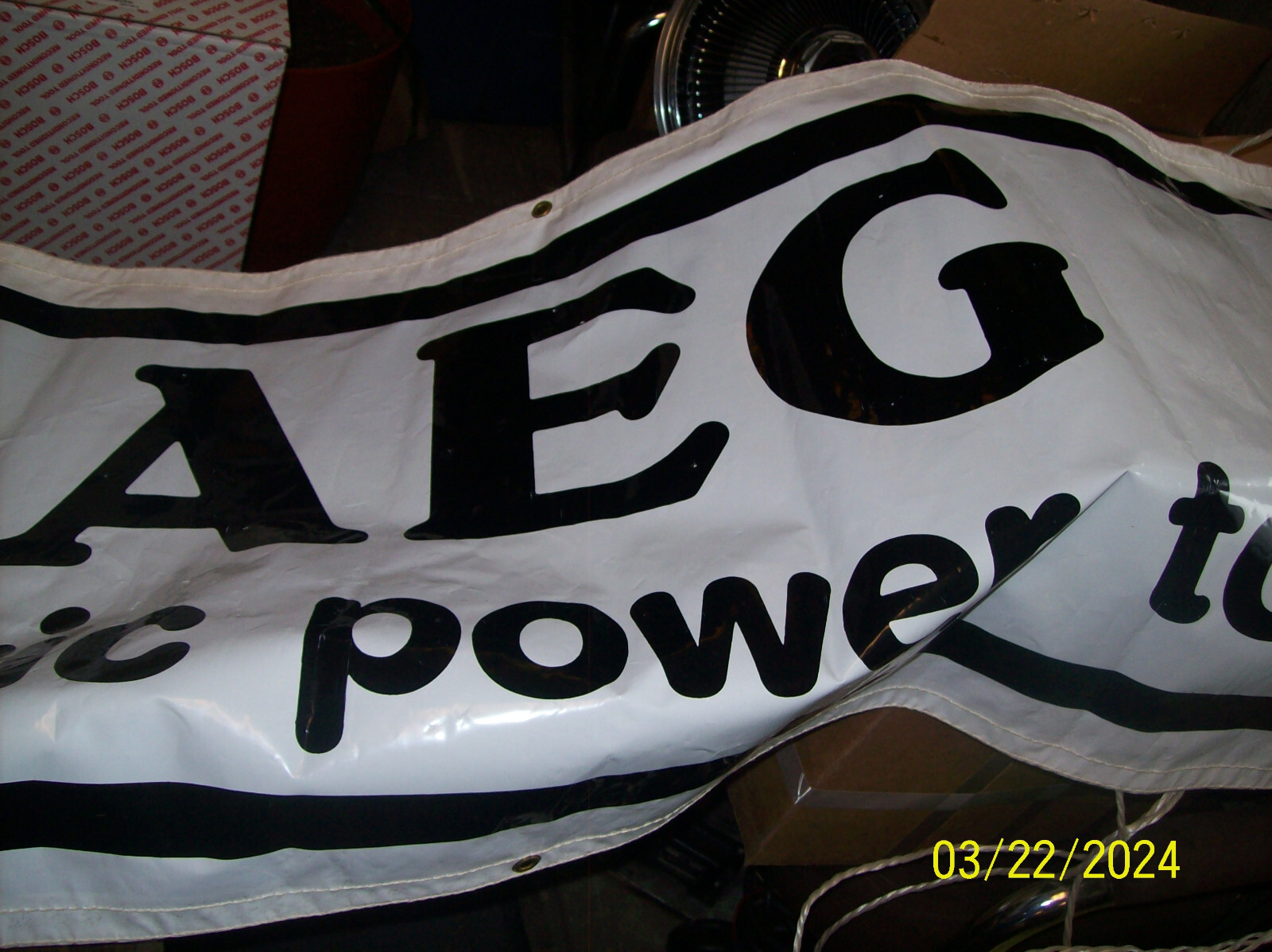 6' VINTAGE AEG POWER TOOL BANNER - 6' VINYL/PLASTIC
