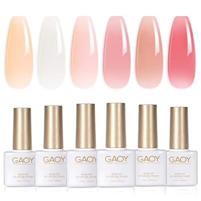 GAOY Milky White X Jelly Nude Gel Nail Polish Set, 6 Transparent Colors Sheer Pi