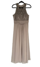 Eliza J Womens Lace Bodice Maxi Tan Sequins Gown Flowy Sleeveless Dress Size 12P