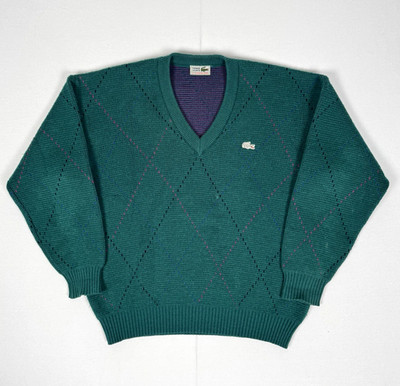 Negligee Lacoste Wolle Mohair Strick grün V-Ausschnitt Pullover Gr. 6 Vintage Kurt Cobain