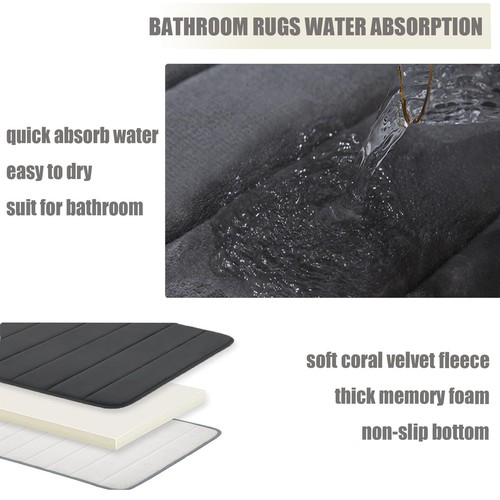 Bathroom Rugs Memory Foam Set 3 Piece Non-Slip Mat for Shower Ultra Water - Picture 7 of 7
