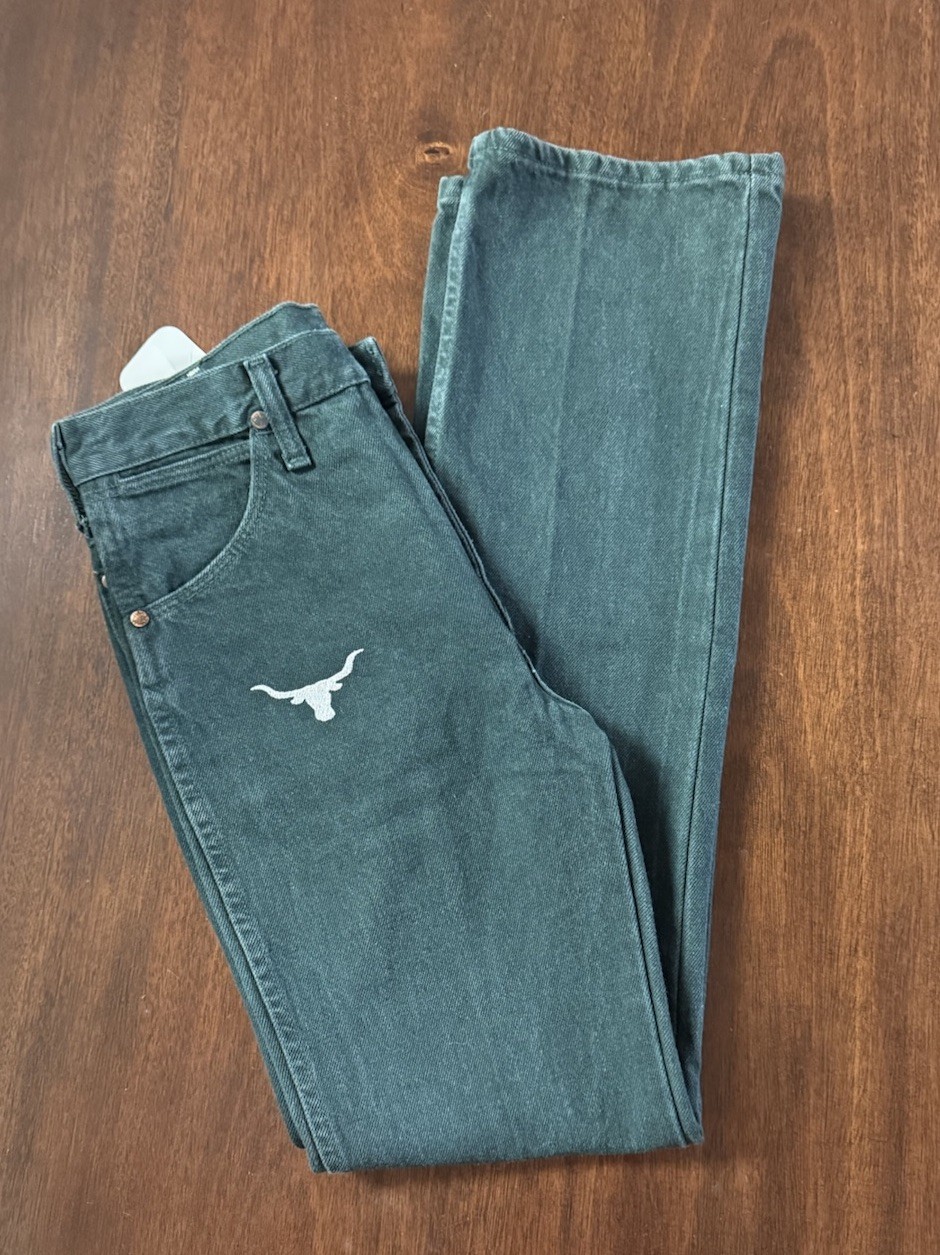 Custom Longhorn Embroidered Wrangler Cowboy Cut Slim Dark Gr