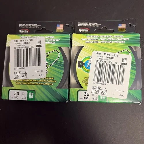 Lot of Two (2) - power pro fishing line braid 30lb 150yds moss green spools