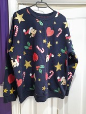 Disney At George Large Christmas Sweatshirt Mickey Mouse Blue Long Sleeve lw