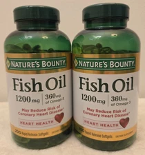 2 Pack Nature's Bounty Fish Oil 400 Rapid Release Softgels 1200mg 360mg Omega-3