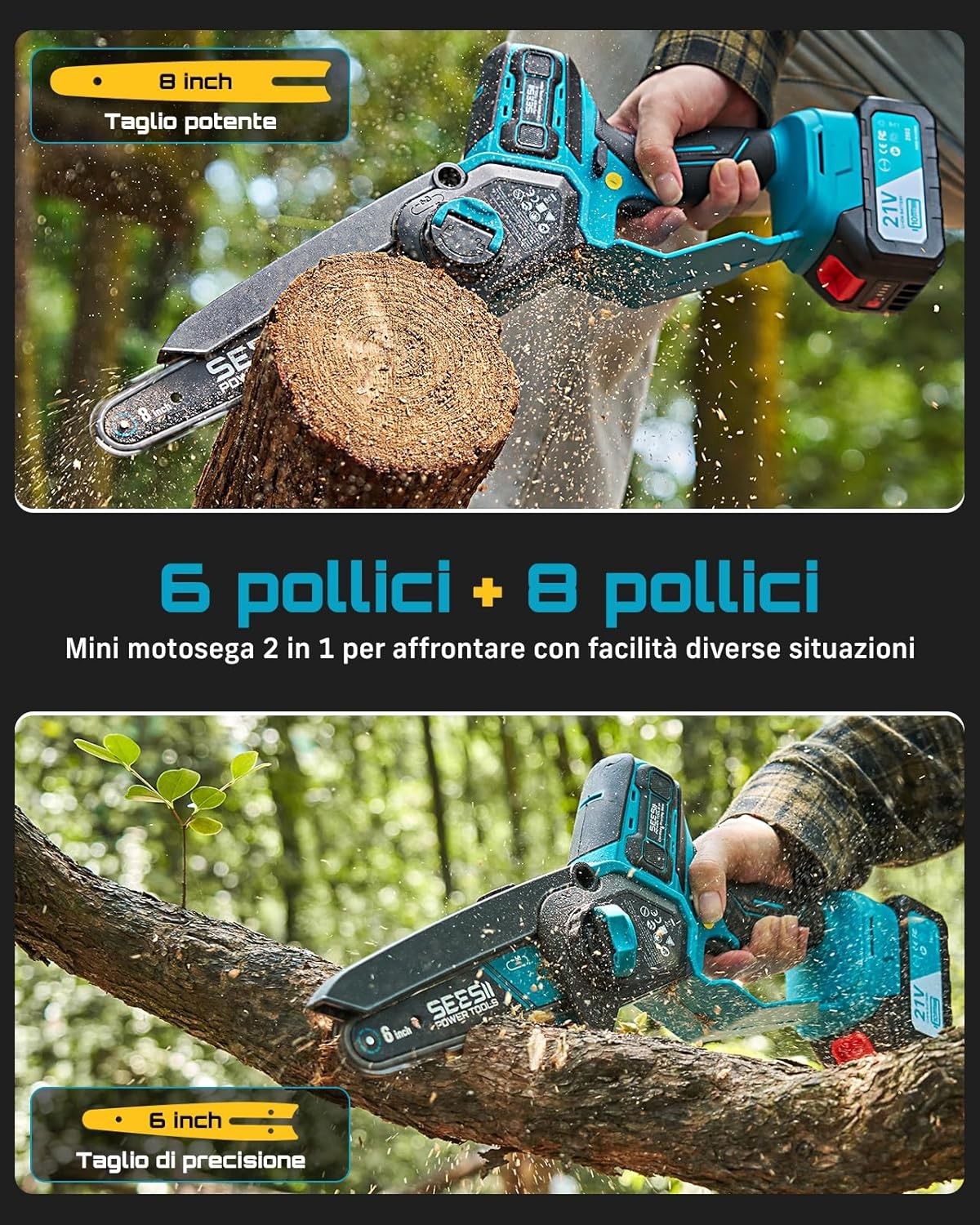 Offerta SEESII Motosega 1000W: Potenza Brushless e Doppia Batteria 4Ah - 3