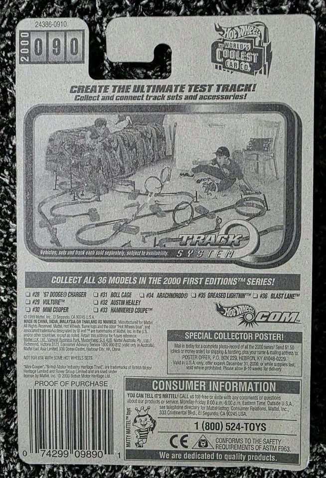 Hot Wheels 2000 First Edition Mini Cooper #90 Yellow Checkered Roof - Image 2 of 2