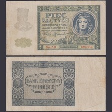 Generalgouvernement Polen 5 Zloty ZWK-36 Ro.581 P#101 Emissionsbank [63697