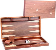Wooden Inlaid Backgammon Set, Classic Strategy Board Game Case, 15.7" Large Size