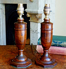 Pair wooden lamps table bedside desk lamp bases Vintage
