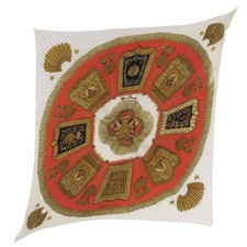 HERMES Poste et Cavlerie Saber Decorative Bag Pleated Scarf Silk White x Gold