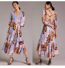 NWT Anthropologie size L midi wrap dress Hitch bloom wrap dress ties in back