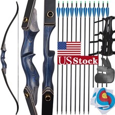 Archery 60" RH 25-50lbs Wooden Riser Recurve Bow 12pcs Arrows Hunting Target
