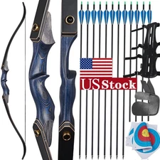 Archery 60" RH 25-50lbs Wooden Riser Recurve Bow&12pcs Arrows Hunting Target