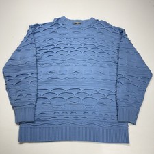 Vtg Regal Dean 3D Wave Heavy Knit Mens Sweater XL Blue Acrylic Retro Punk Crew