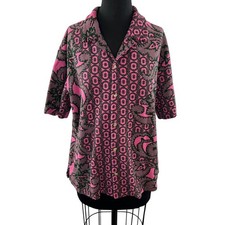 Urban Outfitters Pink L Tunic Dress Paisley Knit Fitted Notch Lapel Button Front
