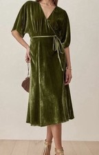 Reformation moss khaki olive green velvet Analynne dress size S