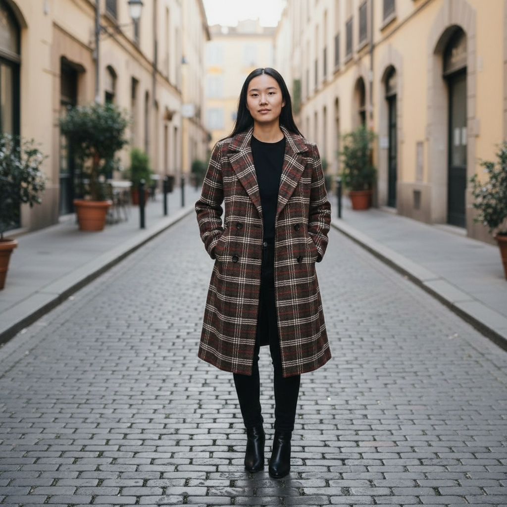 Urban Republic Brown Plaid Double Breasted Retro Coat Dress Preppy Blazer Size M
