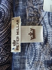 New PETER MILLAR Pocket Square Handkerchief 100 Linen Navy  White Made Italy