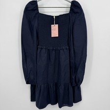 Quince 100% European Linen Smocked Mini Dress size L Large Long Sleeve