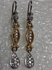 Eli 18k Gold and Diamonds Dangle Earrings  Signed Jewelry