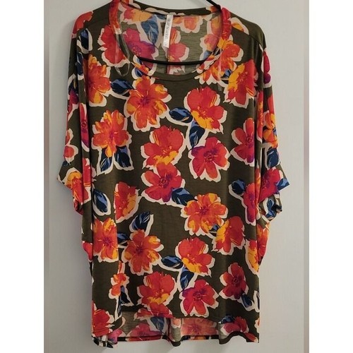 Dear Scarlett Floral Dolman Sleeve Women's Top - Olive Red & Yellow Size Sm