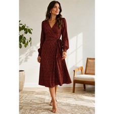 Banana Republic Wrap Midi Dress Red Black Long Sleeve work, parties, vacations