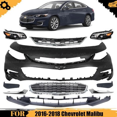Front Bumper Cover Fascia & Grille Assembly Kit For 2016-2018 Chevrolet Malibu