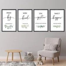 Set of 4 Inspirational Quotes Wall Art 16x11 Inch Encouraging Office Wooden F...