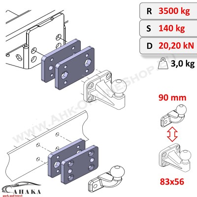 Adapterplatte Kupplungskugel - 2 Loch 4 Loch für Fiat Ducato 94-06