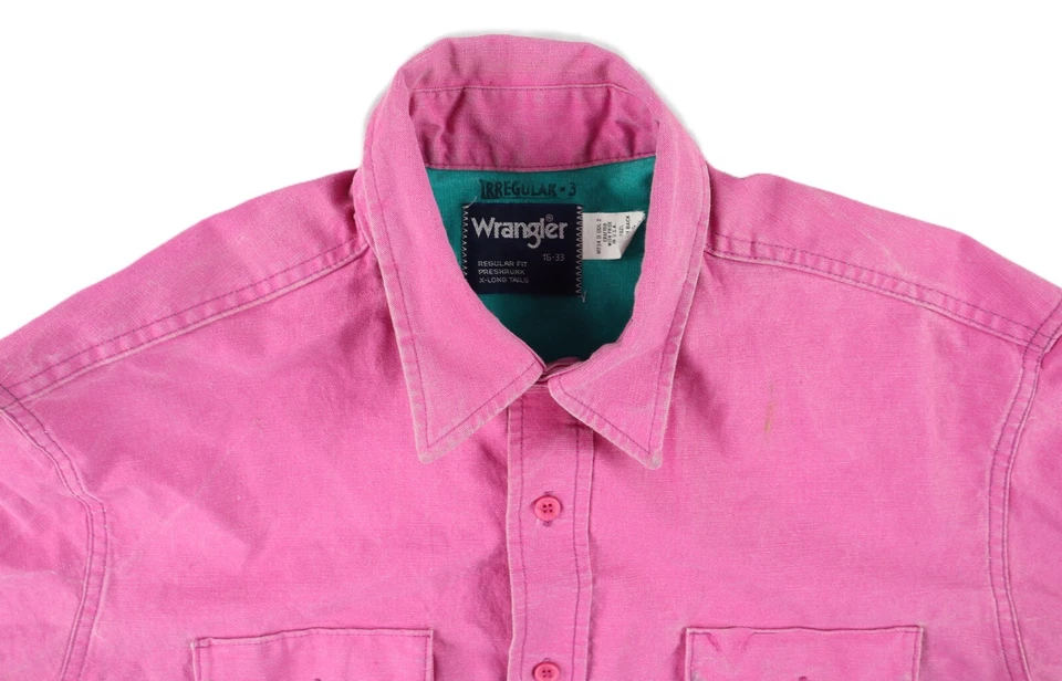 VTG 90s WRANGLER USA Men’s 33 Pink Teal Striped Button Up Brushpopper Shirt - Image 4 of 4