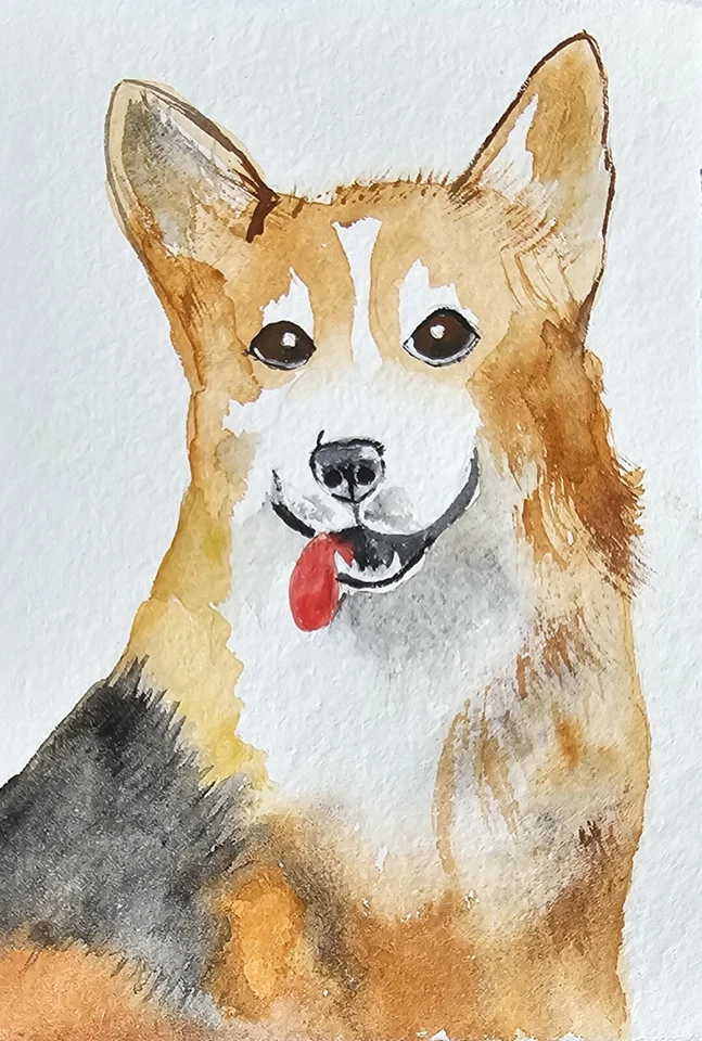Pintura Acuarela Corgi Perro Mascota Retrato Hecho a Mano para Dueños de Perros Idea de Regalo Mascota Foto 2 de 4