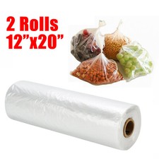 2 Roll 12x20 Plastic Produce Clear Bag on a Roll Food Vegetable Storage 350/Roll