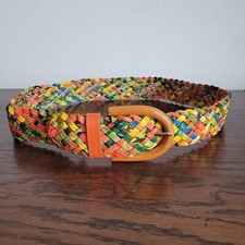 Woven Fabric Belt M/L The Ritz Rainbow Adjustable Brown Buckle Taiwan Vintage