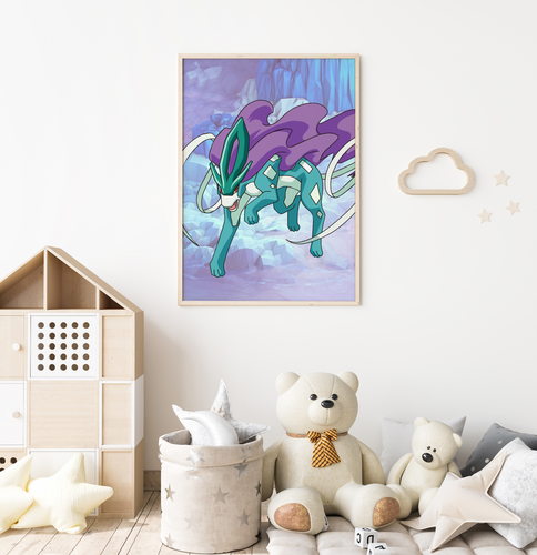 Póster de Pokémon Suicune dormitorio infantil arte pared decoración del hogar estampado A4 enmarcado - Imagen 3 de 5
