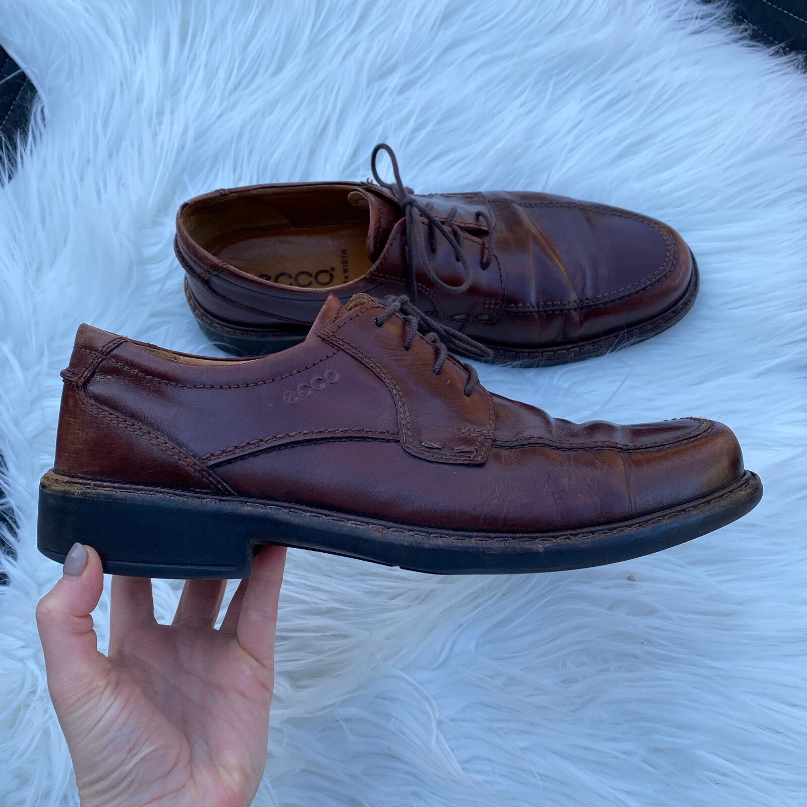 Scarpe eleganti mocassino uomo Ecco stringate pelle marrone larghezza extra taglia 45